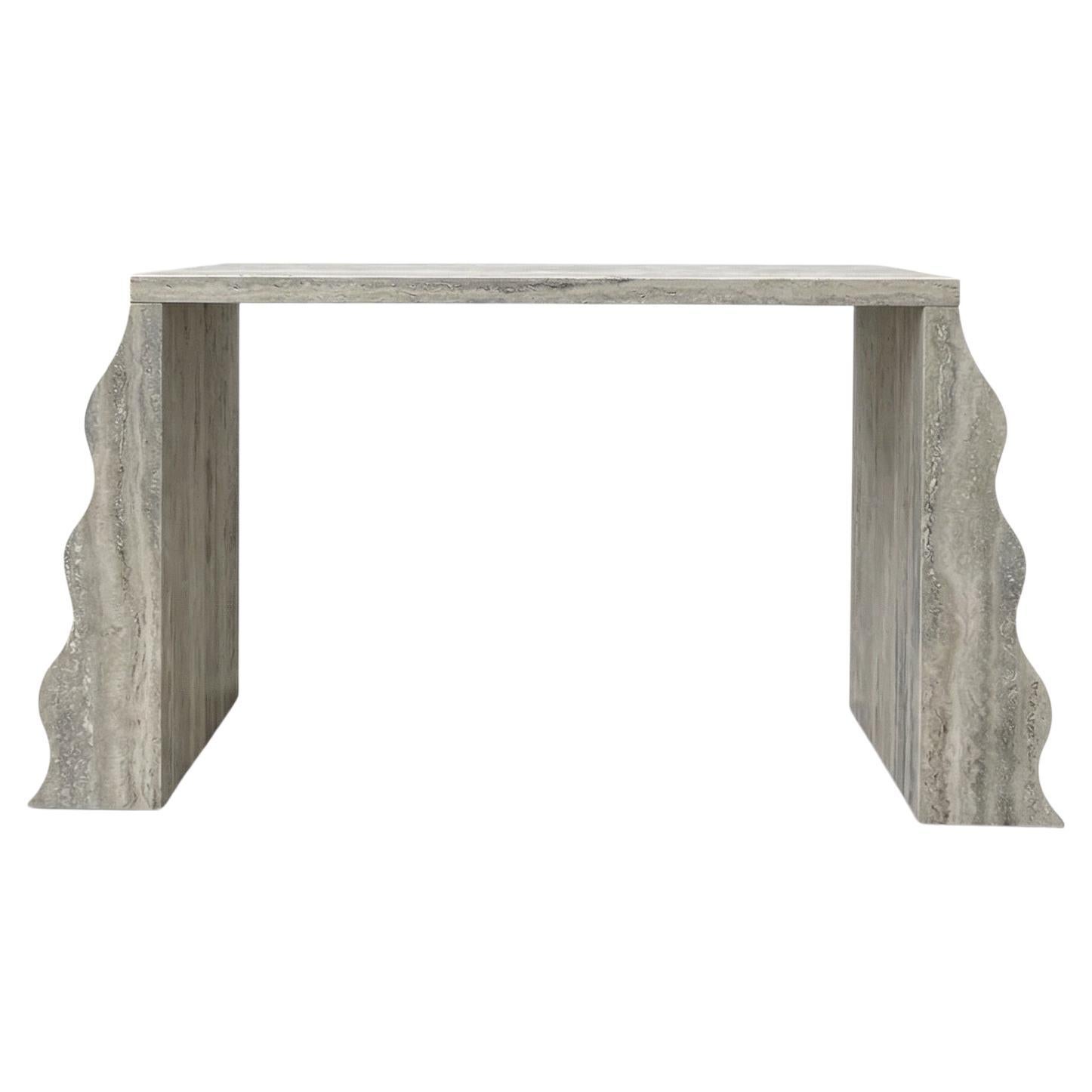 Sculptural Silver Travertine Desk / Console - Wave Feet Reminiscent of Sottsass