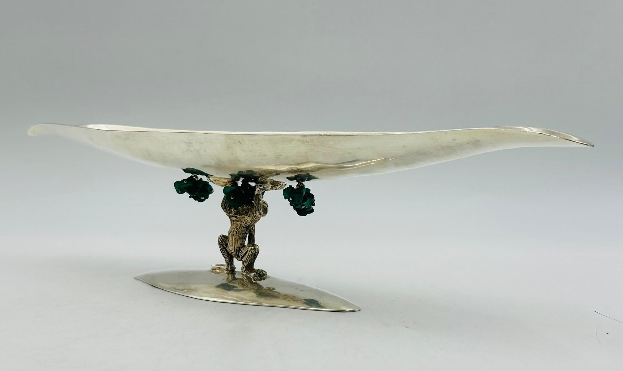 Mexicain Bol sculptural en argent et turquoise d'Emilia Castillo, Mexique, années 1980 en vente
