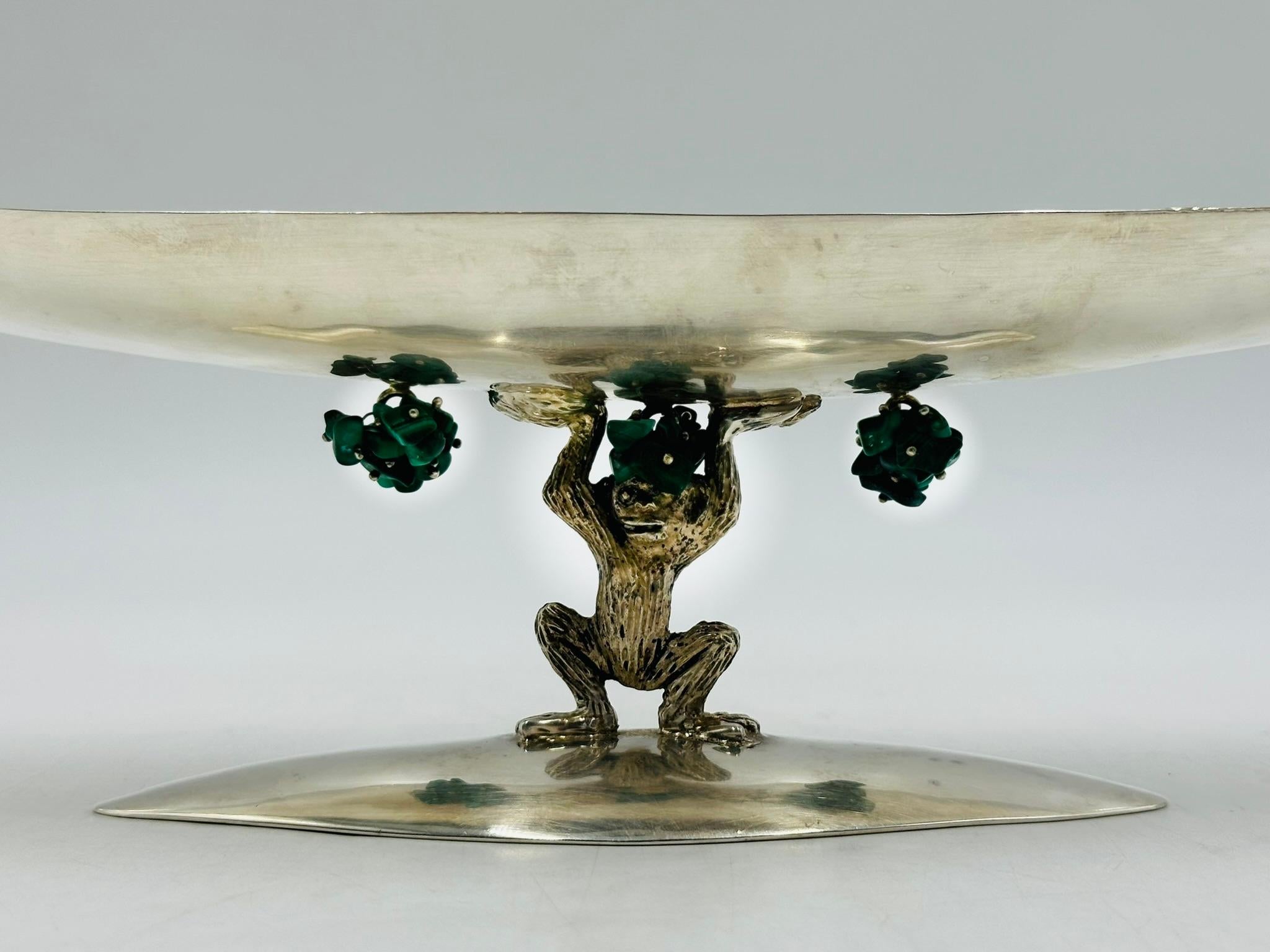 Plaqué Bol sculptural en argent et turquoise d'Emilia Castillo, Mexique, années 1980 en vente