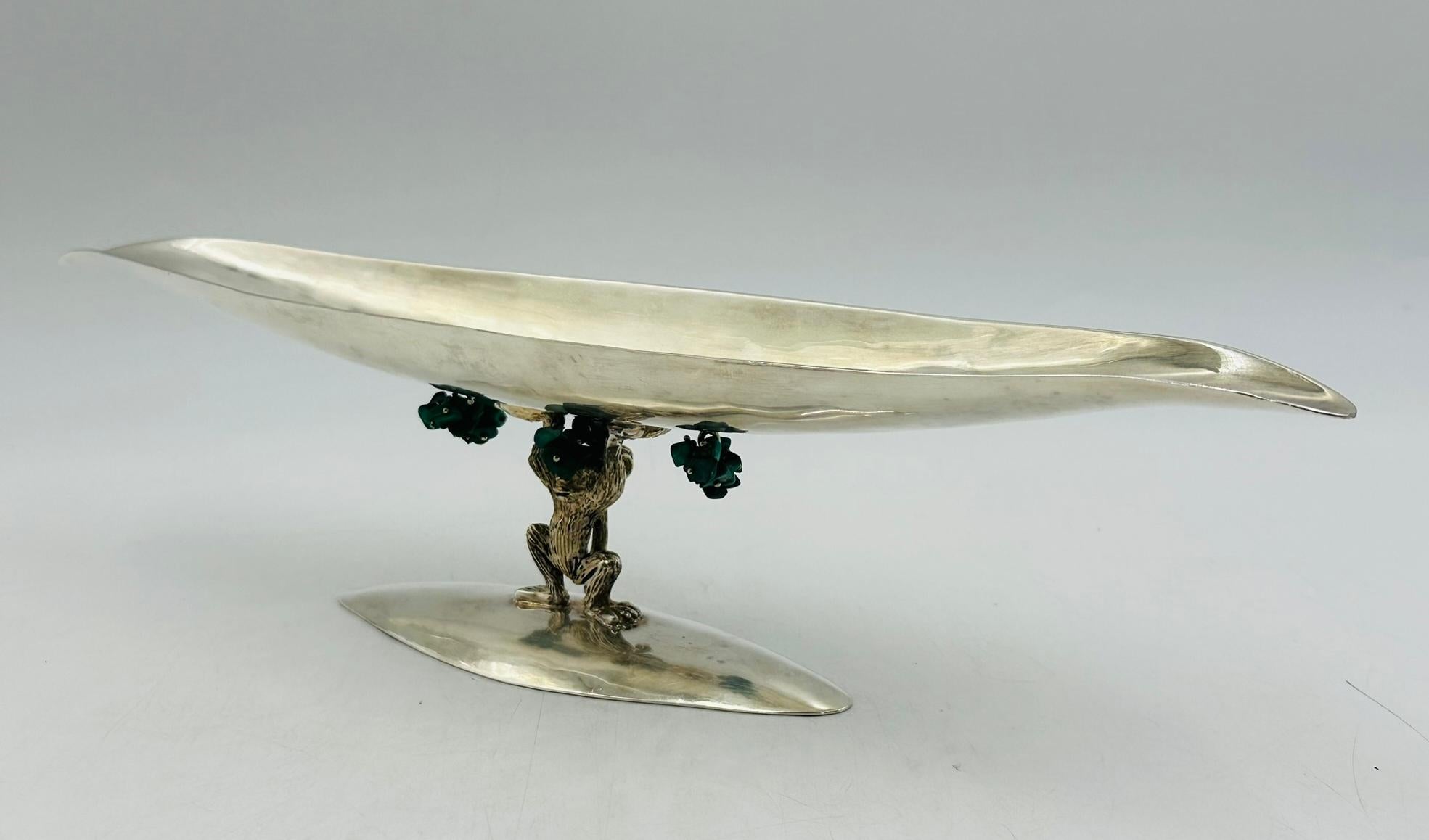Fin du 20e siècle Bol sculptural en argent et turquoise d'Emilia Castillo, Mexique, années 1980 en vente
