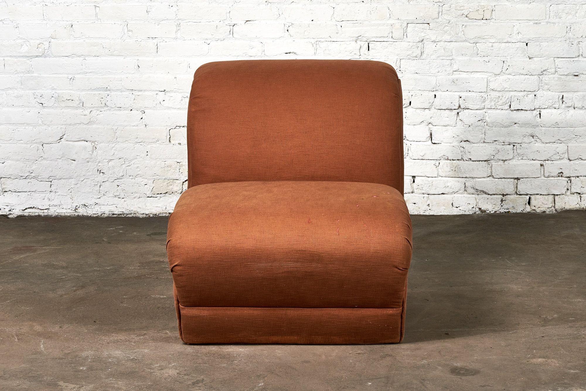 Postmodern Sculptural slipper lounge chair, 1960. Original upholstery, wear consistent with age and use.