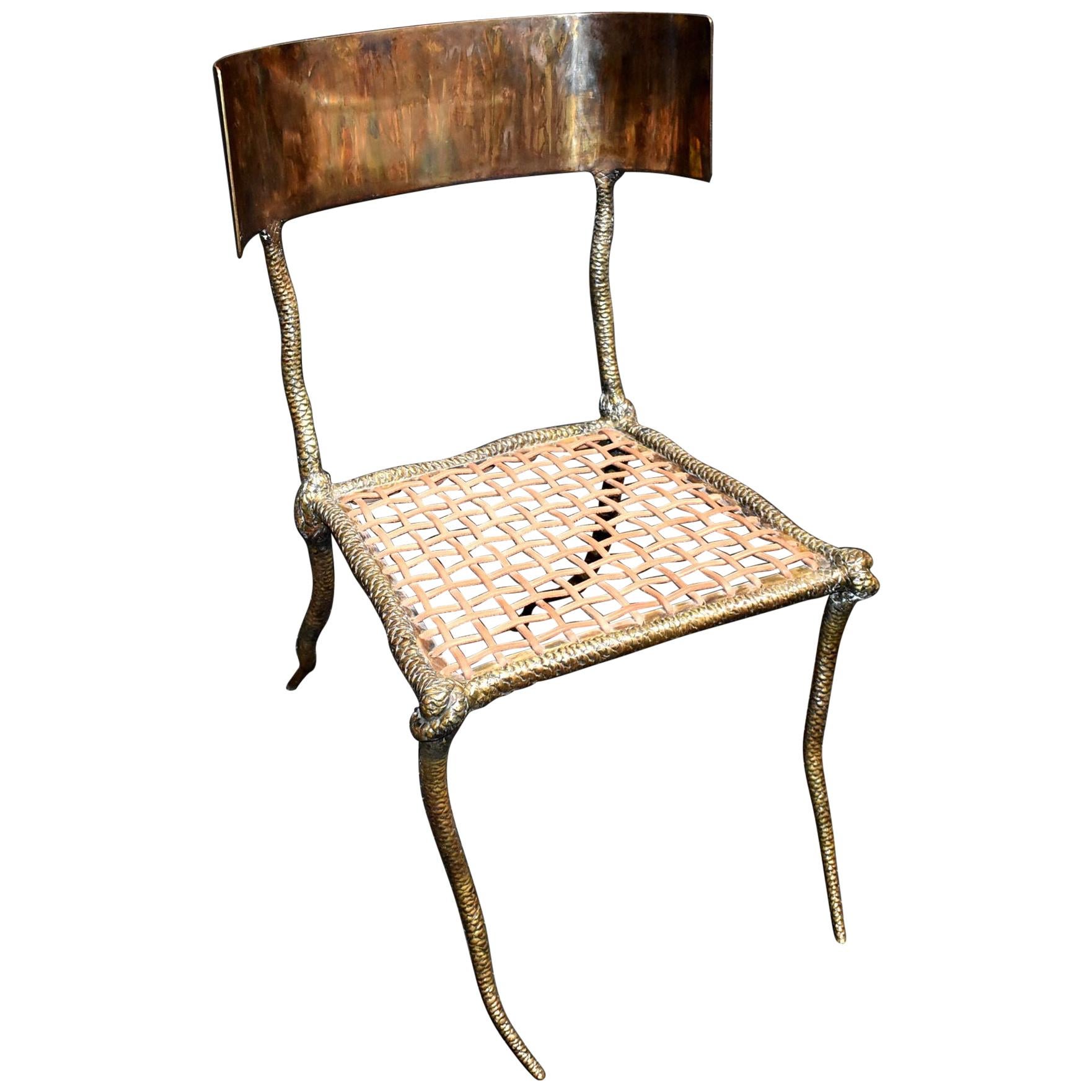 Sculptural "Snake" Design Brass Desk or Bedroom Chair