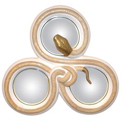 Sculptural "Snake" Design Shagreen Convex Mirror