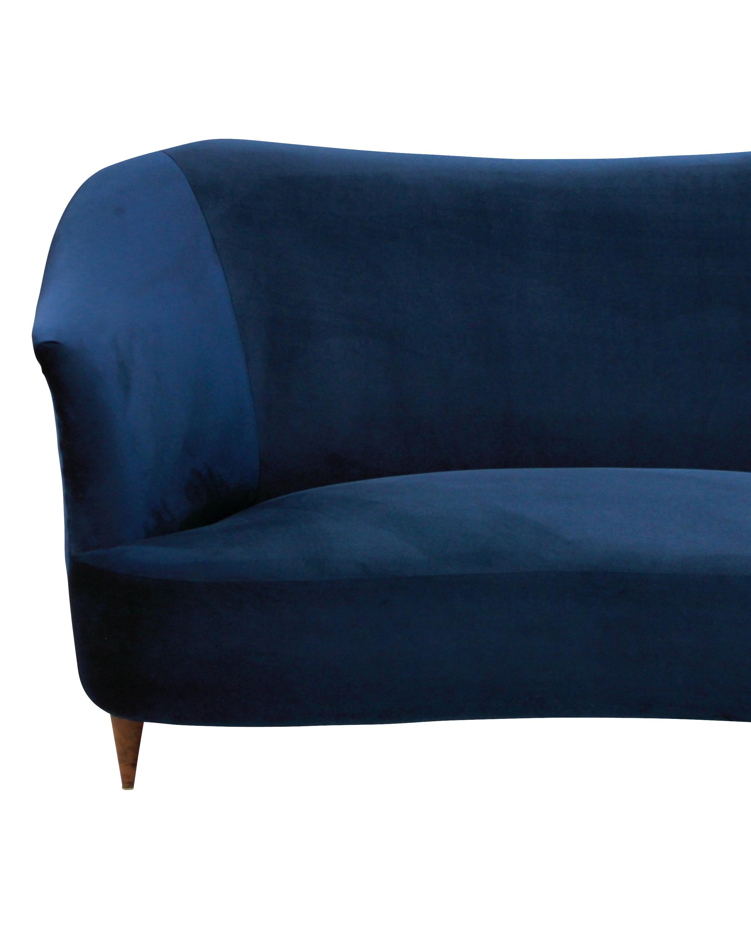 Italian Sculptural Sofa by ISA in Blue Velvet