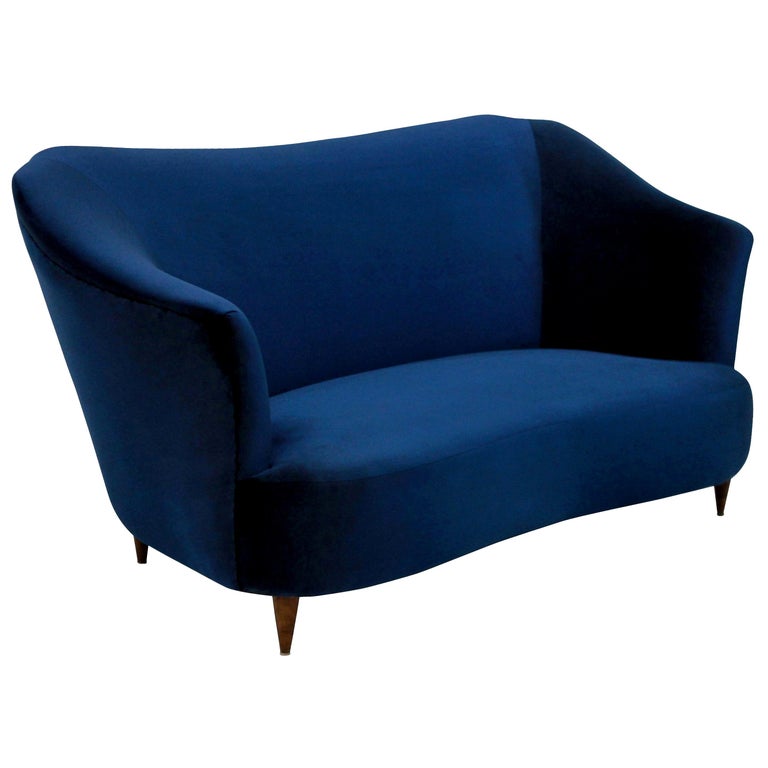 Sculptural Sofa by ISA in Blue Velvet For Sale at 1stDibs