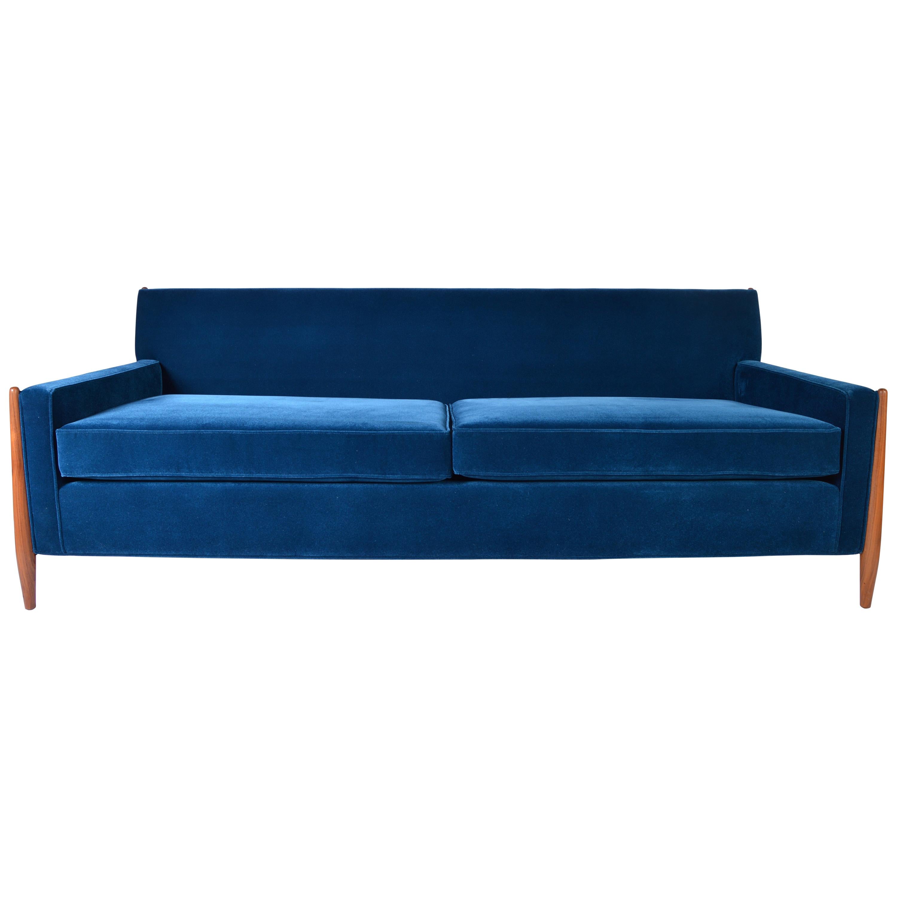 Sculptural Sofa by Jules Heumann in Midnight Blue Lustrous Velvet 