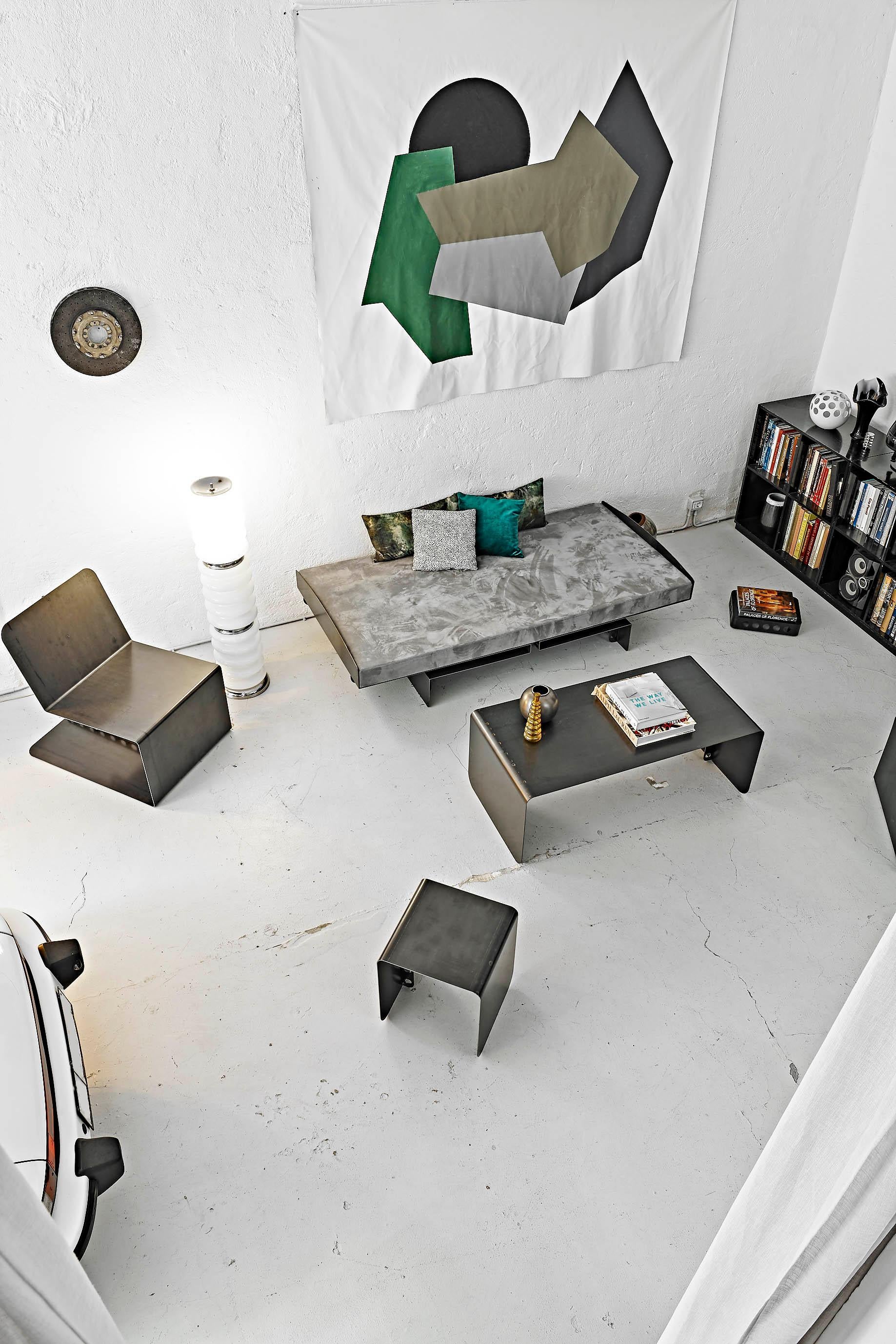 Sculptural Sofa / Day Bed in Burnt Metal and Leather, Jean Prouvé Style 6