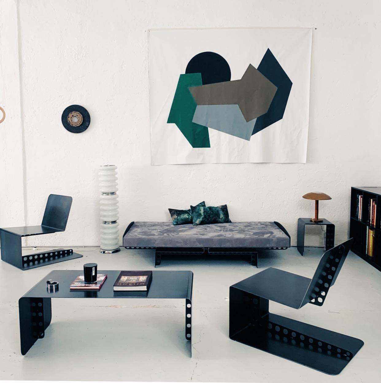 Sculptural Sofa / Day Bed in Burnt Metal and Leather, Jean Prouvé Style 7