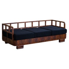 Sculptural Sofa in Nutwood & Coal Bouclé - Art Deco, Danish Cabinetmaker, 1930s