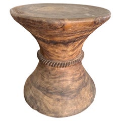 Sculptural Soild Teak Wood Side Table, Carved Detailing, Modern Organic