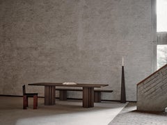 Sculptural Solid Black Oak Wooden Brut Dining Table