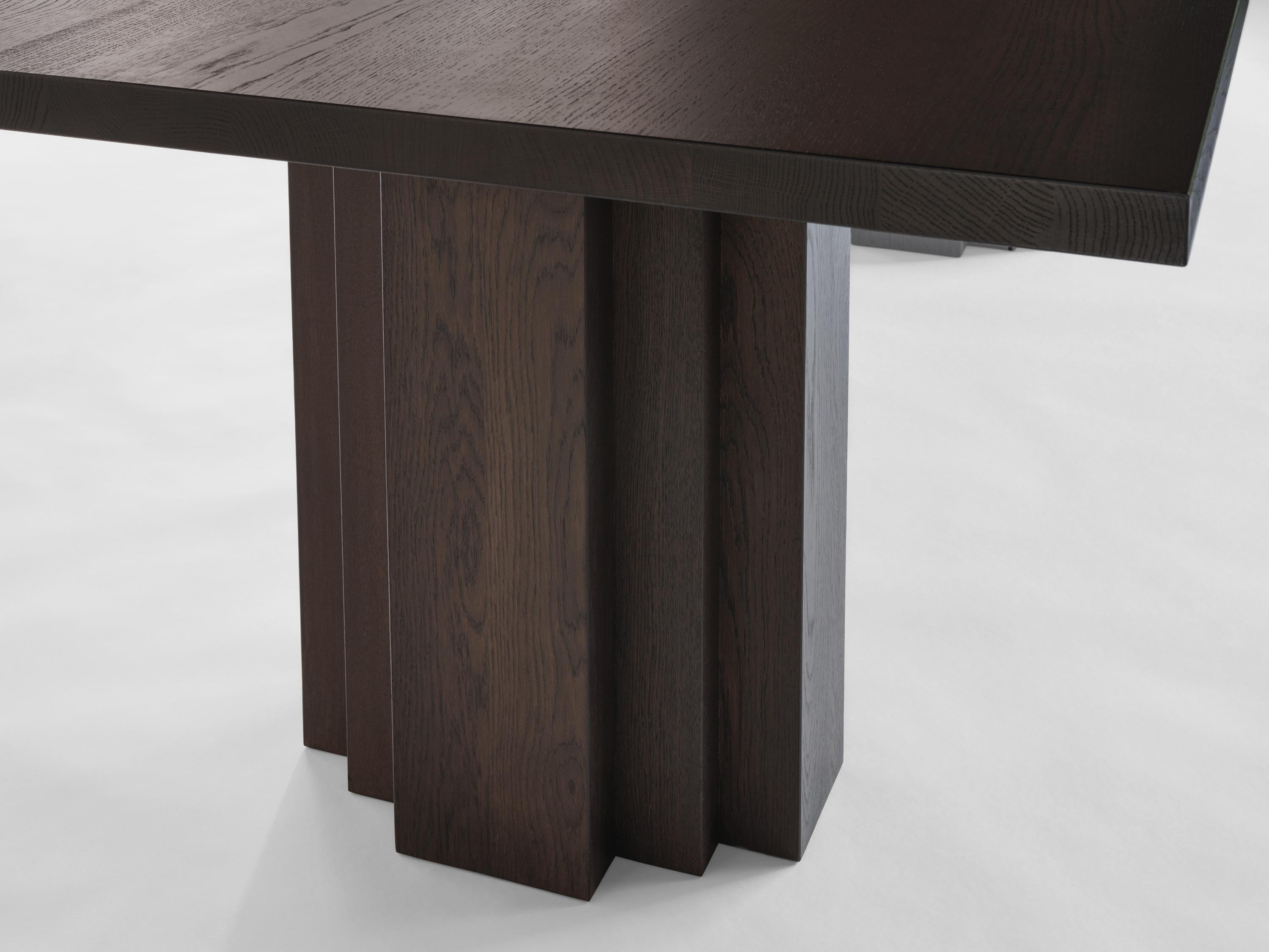 Woodwork Sculptural Solid Black Oak Wooden Brut Dining Table For Sale
