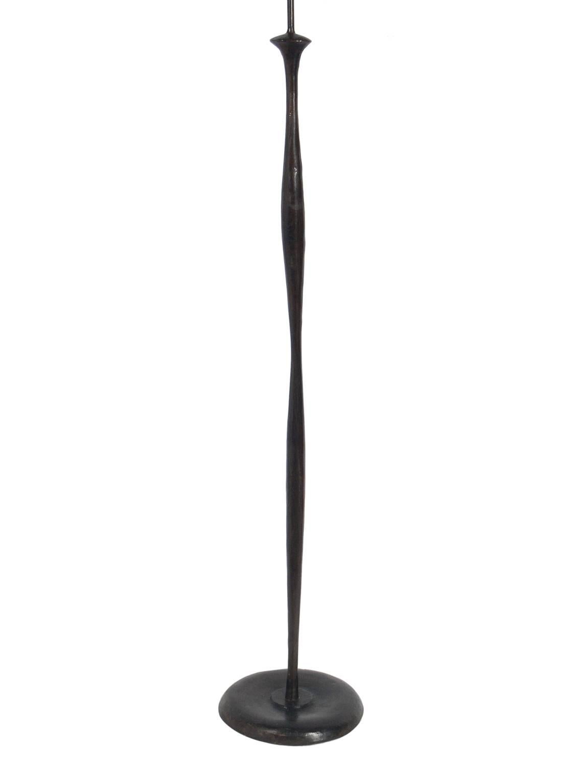 Sculptural solid bronze floor lamp, circa 1970s. Rewired and ready to use. Price noted below includes shade.