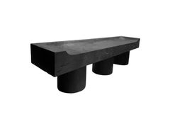 Sculptural Solid Mango Wood Bench Modern Organic, Burnt Finish