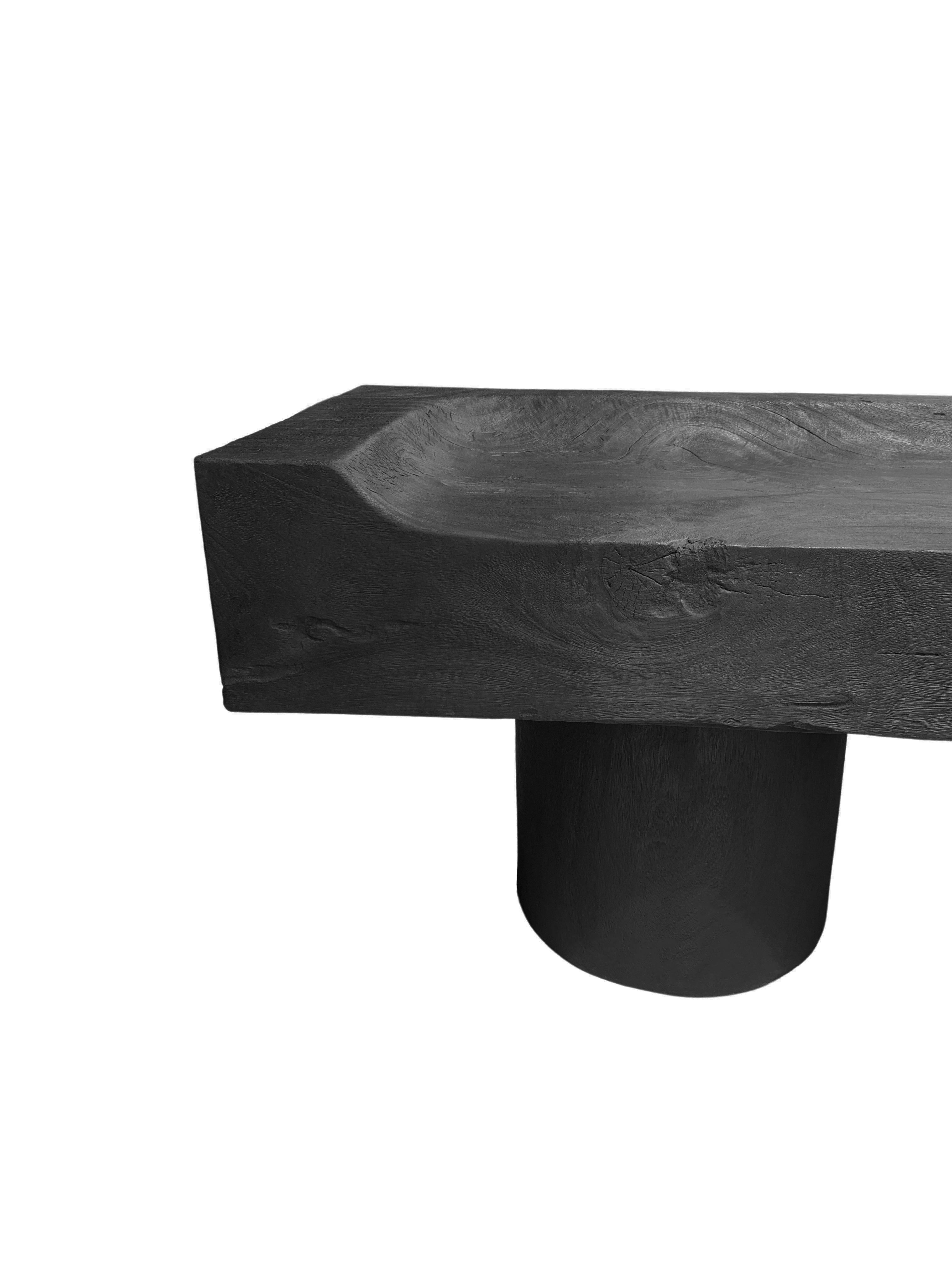 Other Sculptural Solid Mango Wood Bench Modern Organic, Burnt Finish For Sale