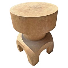 Sculptural Solid Mango Wood Table, Modern Organic, Arched Legs, Natural Finish