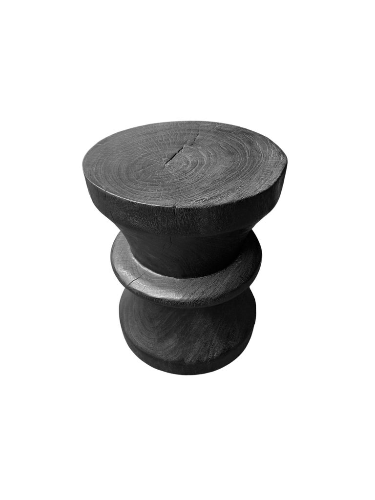 Sculptural Solid Mango Wood Table, Modern Organic, Burnt Finish For