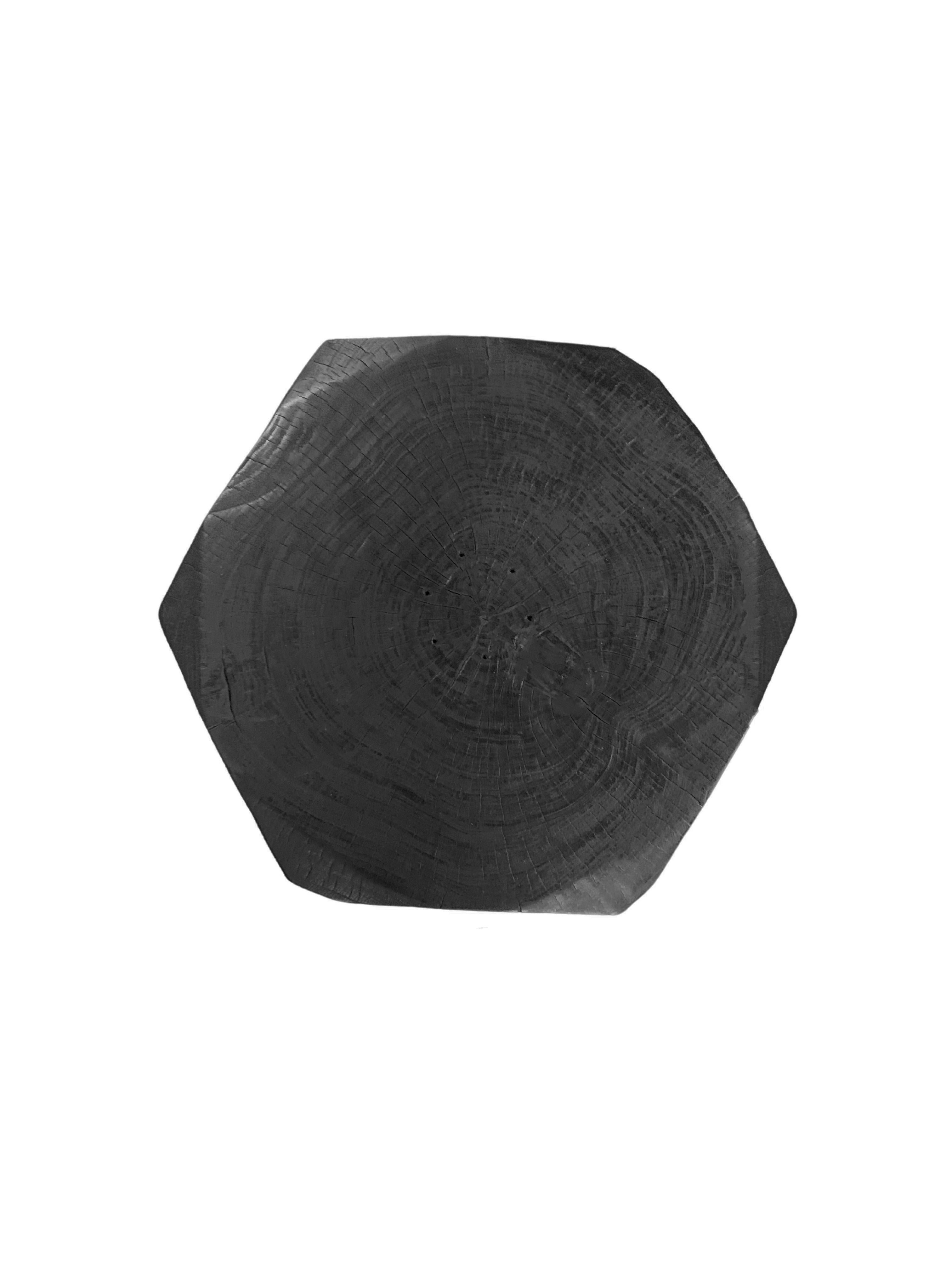 Indonesian Sculptural Solid Mango Wood Table, Modern Organic Burnt Finish For Sale