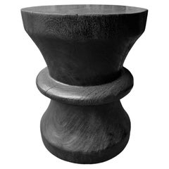 Sculptural Solid Mango Wood Table, Modern Organic, Burnt Finish