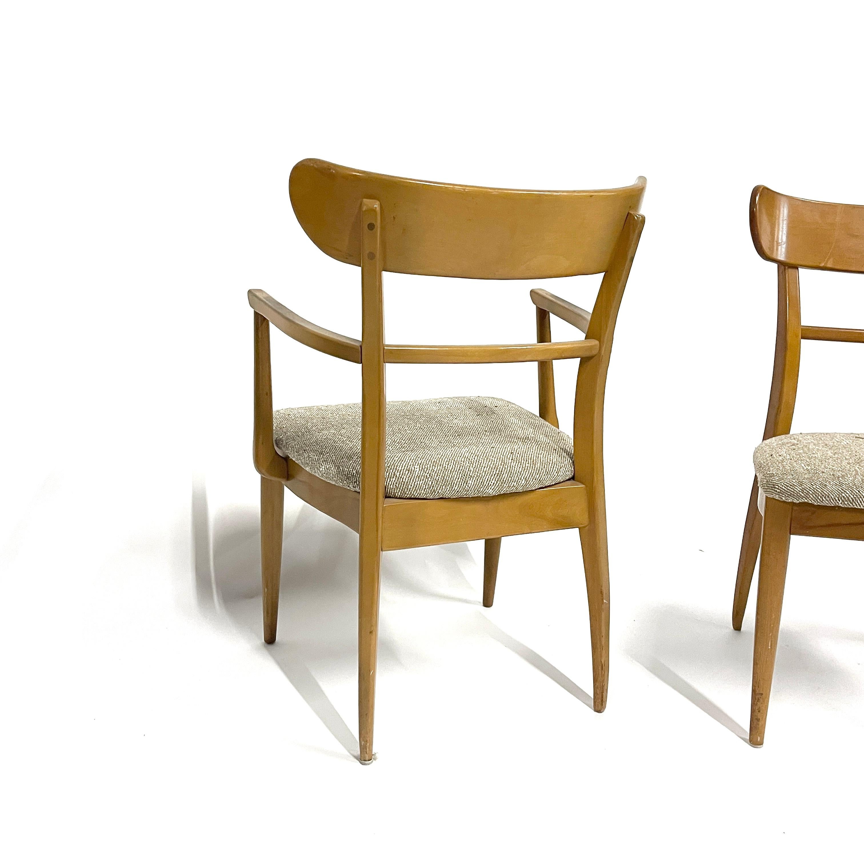 Lovely solid hard rock maple chairs manufactured by Cushman of Vermont. These chairs are quite rare and from a small line produced by Cushman called 