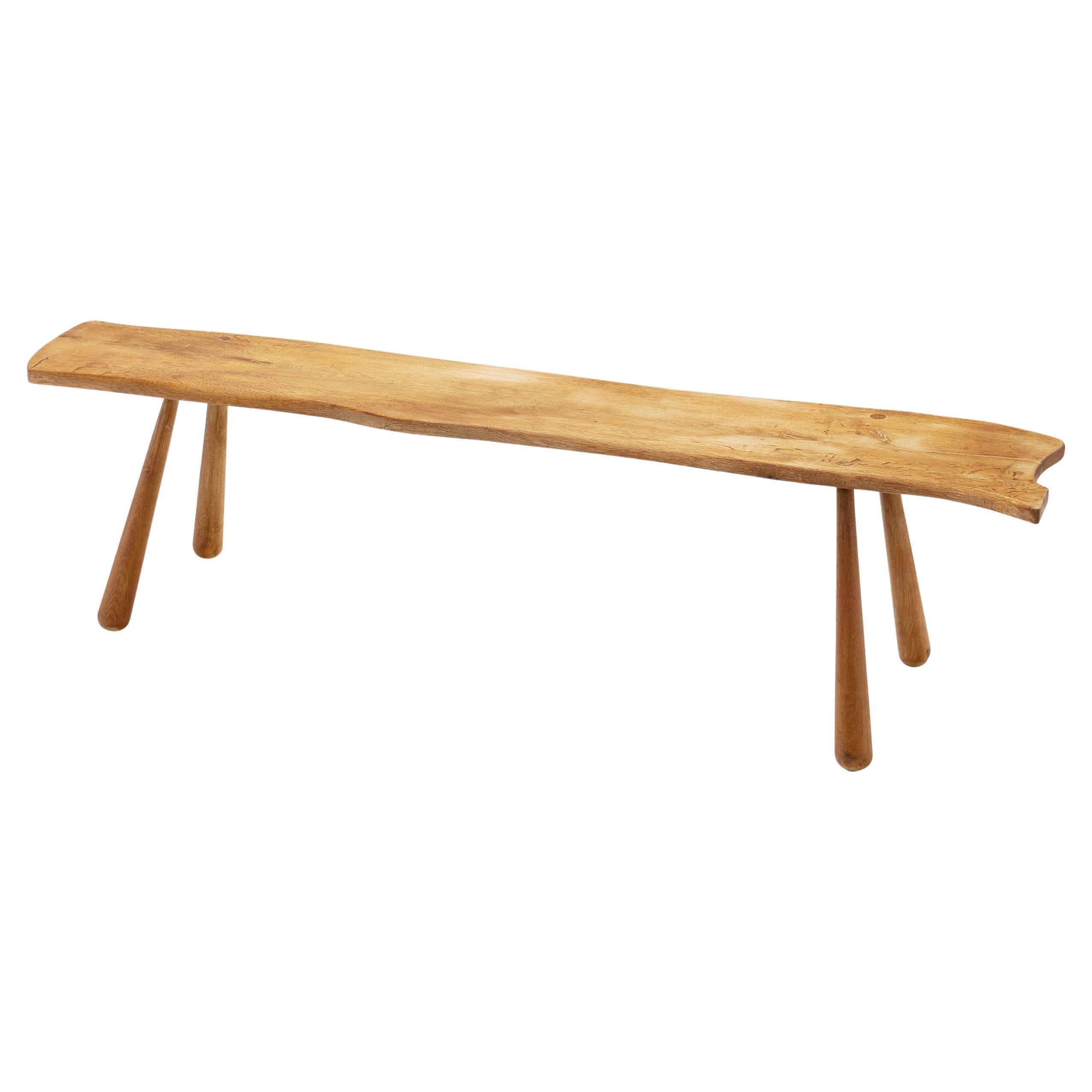 Sculptural Solid Oak Bench with Club Legs, Europe 20th Century
