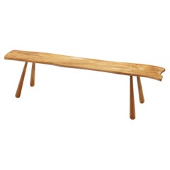 Sculptural Solid Oak Bench with Club Legs, Europe 20th Century