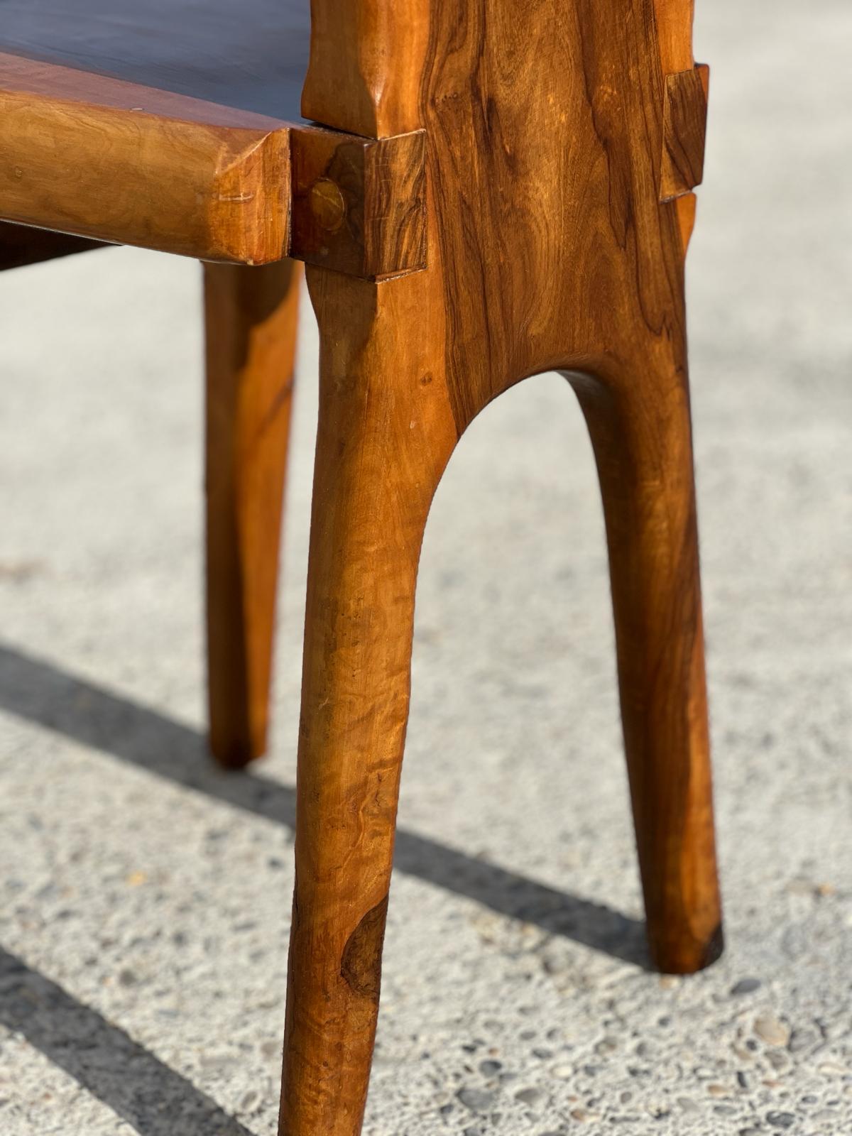 Sculptural solid olive wood high-back chairs French work 1960, set of 6 For Sale 2