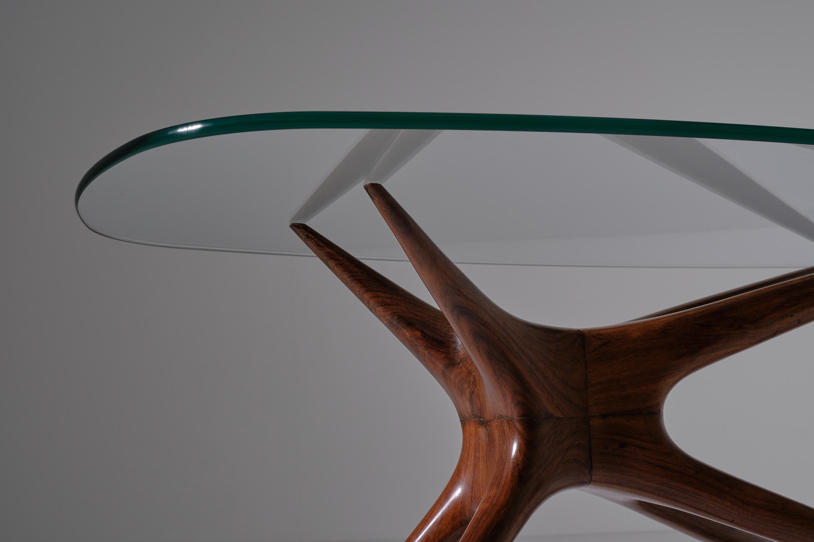 Mid-Century Modern Sculptural Solid Rosewood Coffee Table, Italy, 1950s