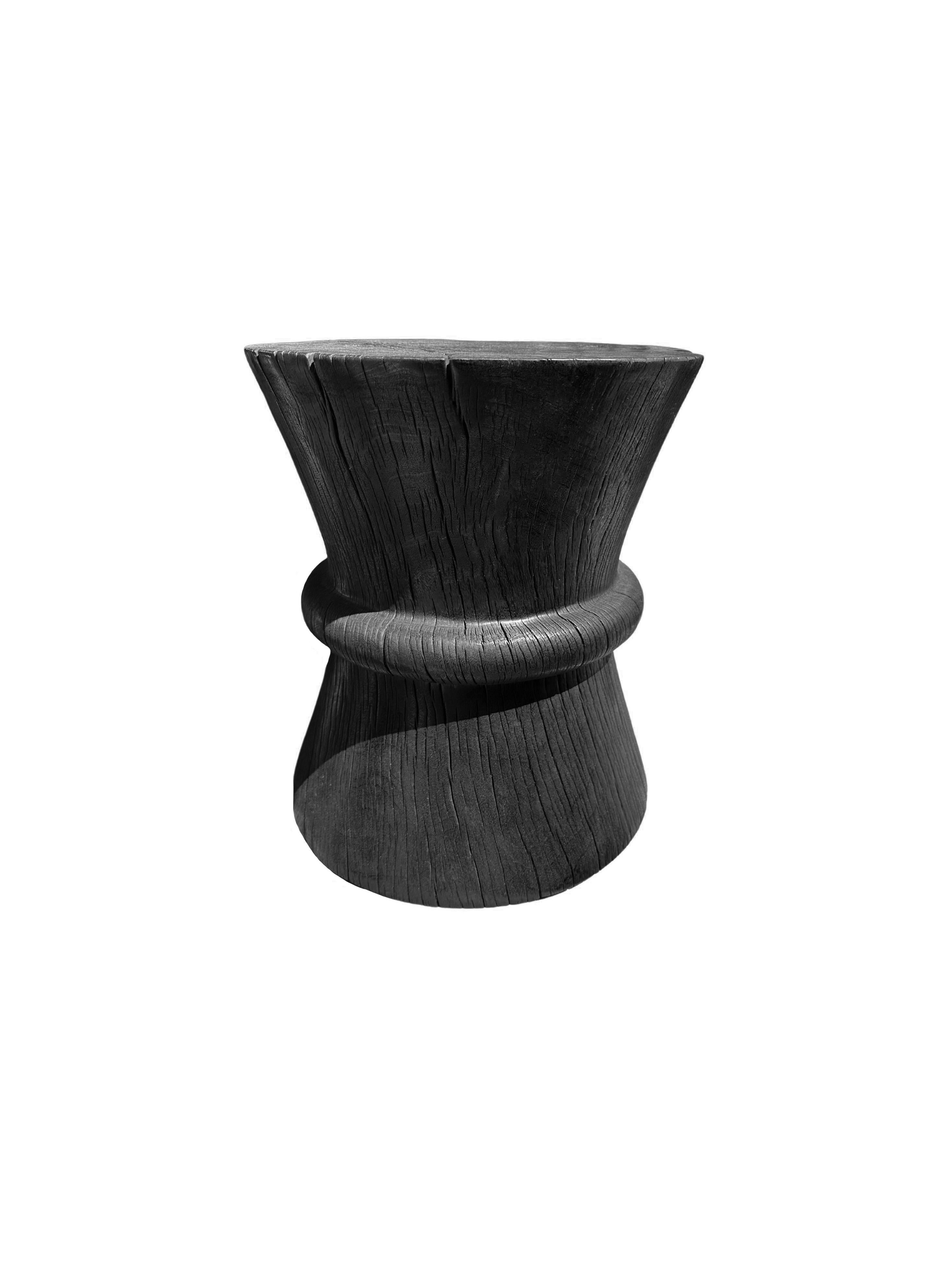 Hand-Crafted Sculptural Solid Tamarind Wood Table, Modern Organic, Burnt Finish For Sale