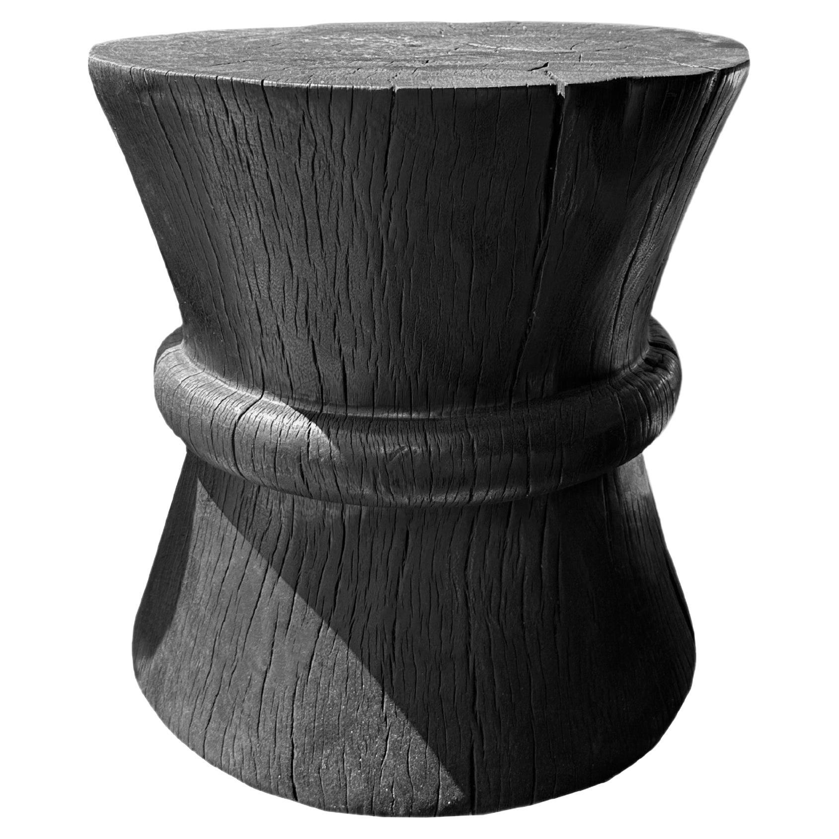 Sculptural Solid Tamarind Wood Table, Modern Organic, Burnt Finish For Sale