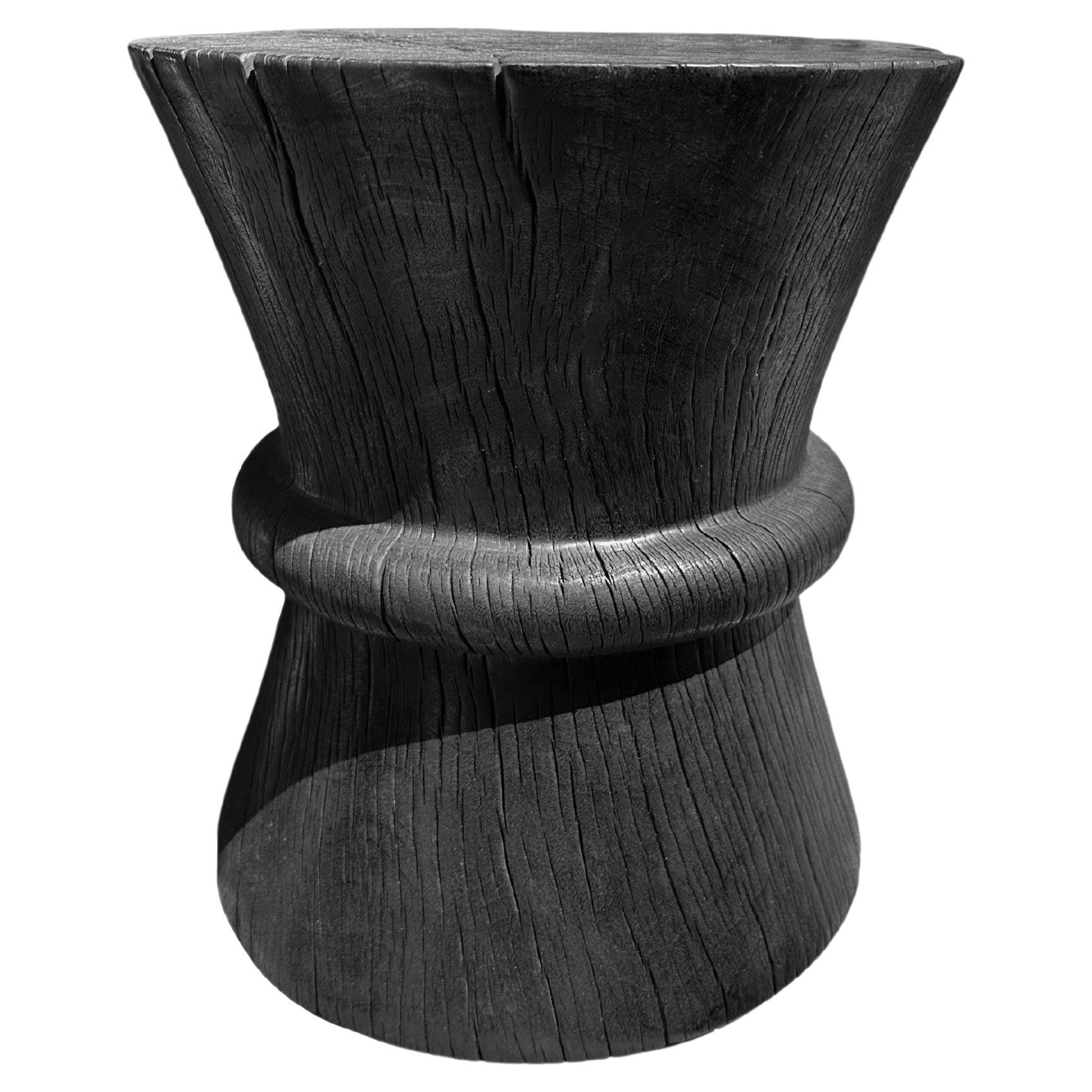 Sculptural Solid Tamarind Wood Table, Modern Organic, Burnt Finish For Sale