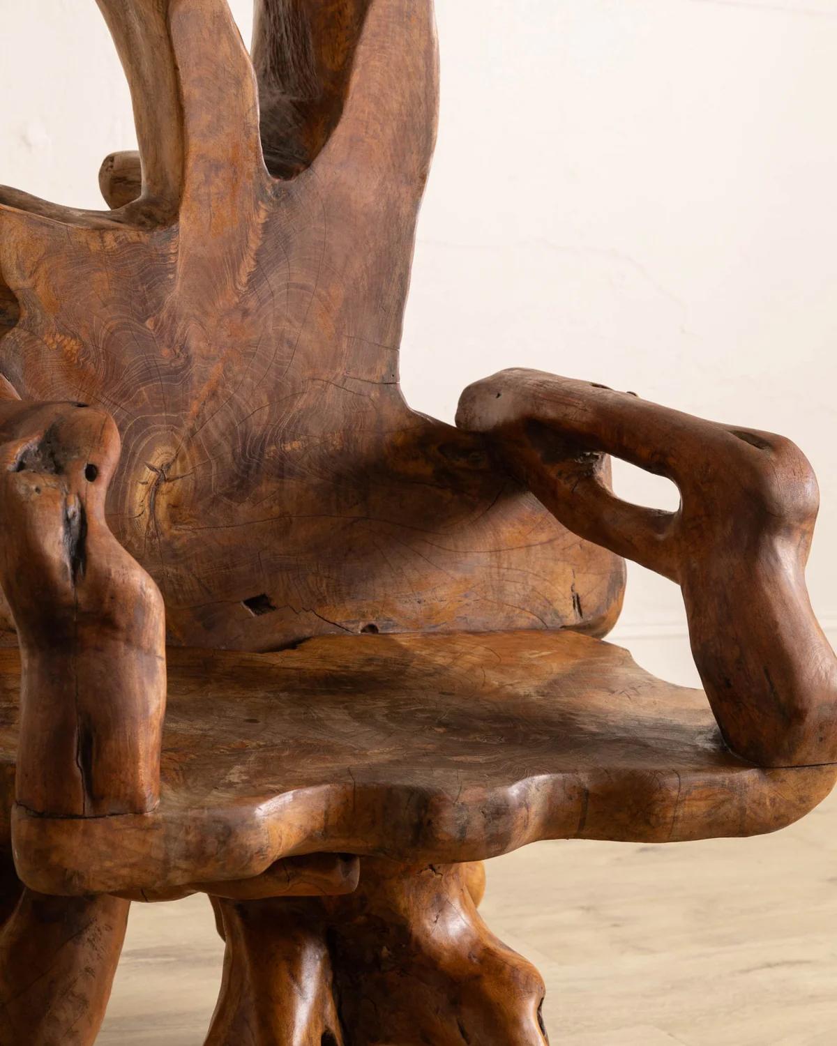 20ième siècle Chaise sculpturale en teck massif en vente