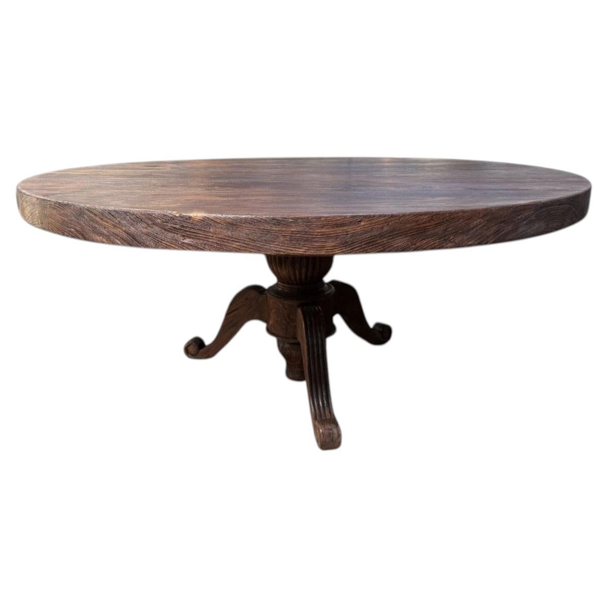 Sculptural Solid Teak Wood Dining Table with Expressive Natural Grain For Sale