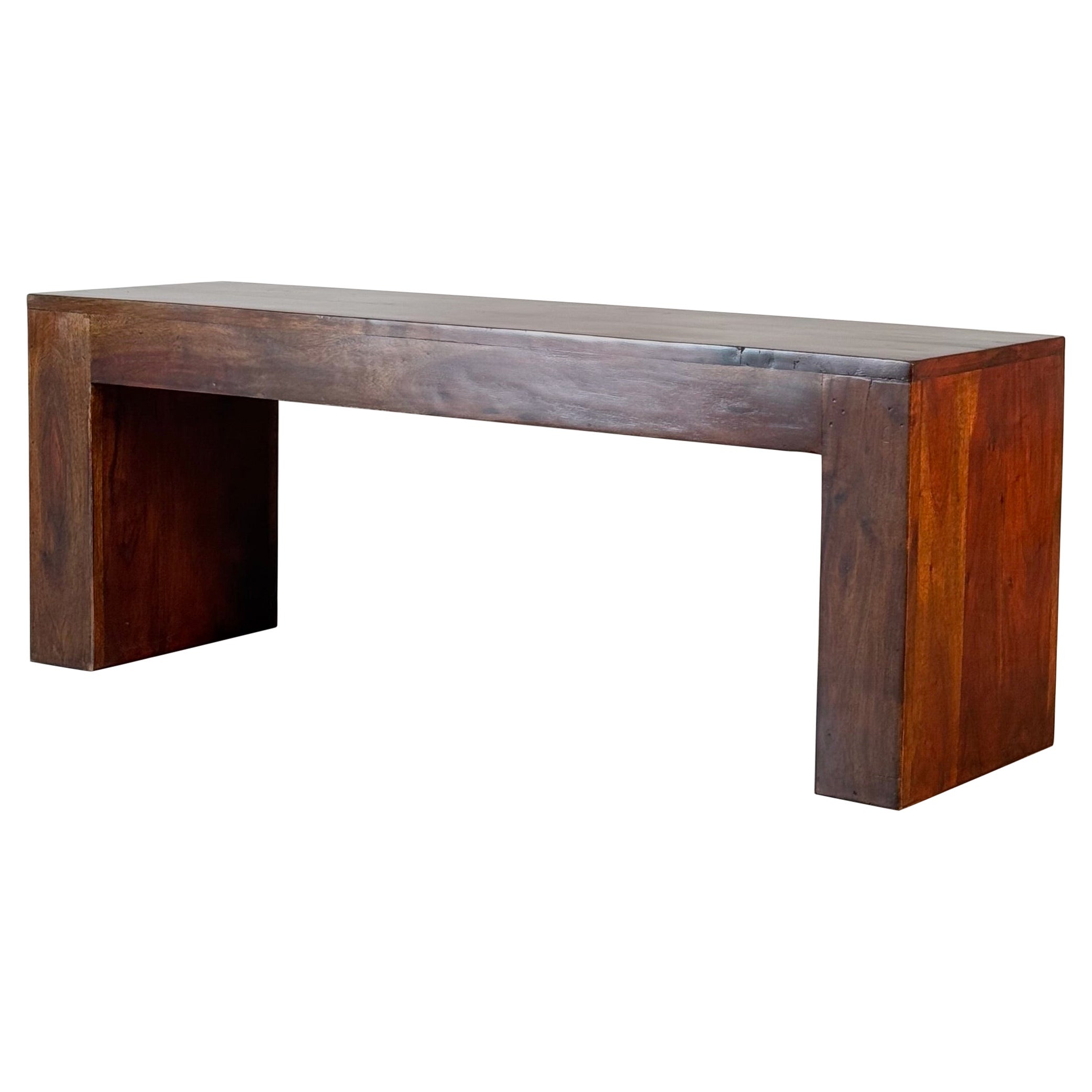 Sculptural Solid Walnut Bench, Monumental Minimalist Form, Italy 1970s