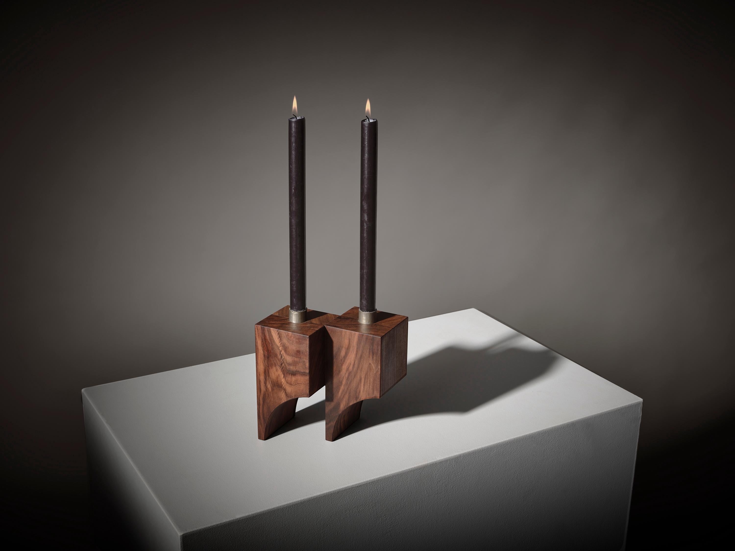 Dutch Sculptural Solid Walnut Candle Holder - Acer R:2 by Mokko For Sale