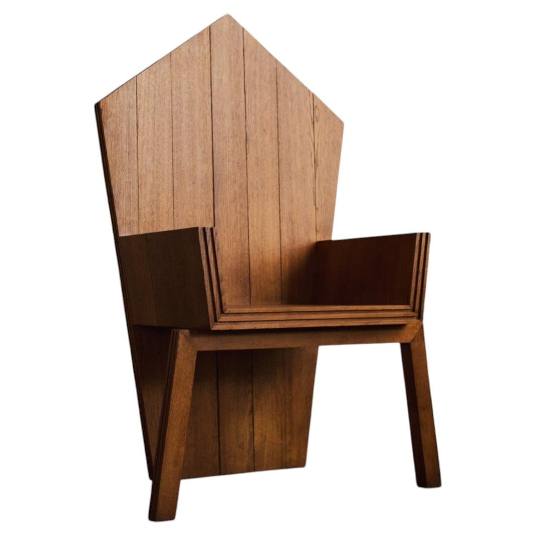 Sculptural Solid Wood Armchair, American Brutalist Design, 1980s