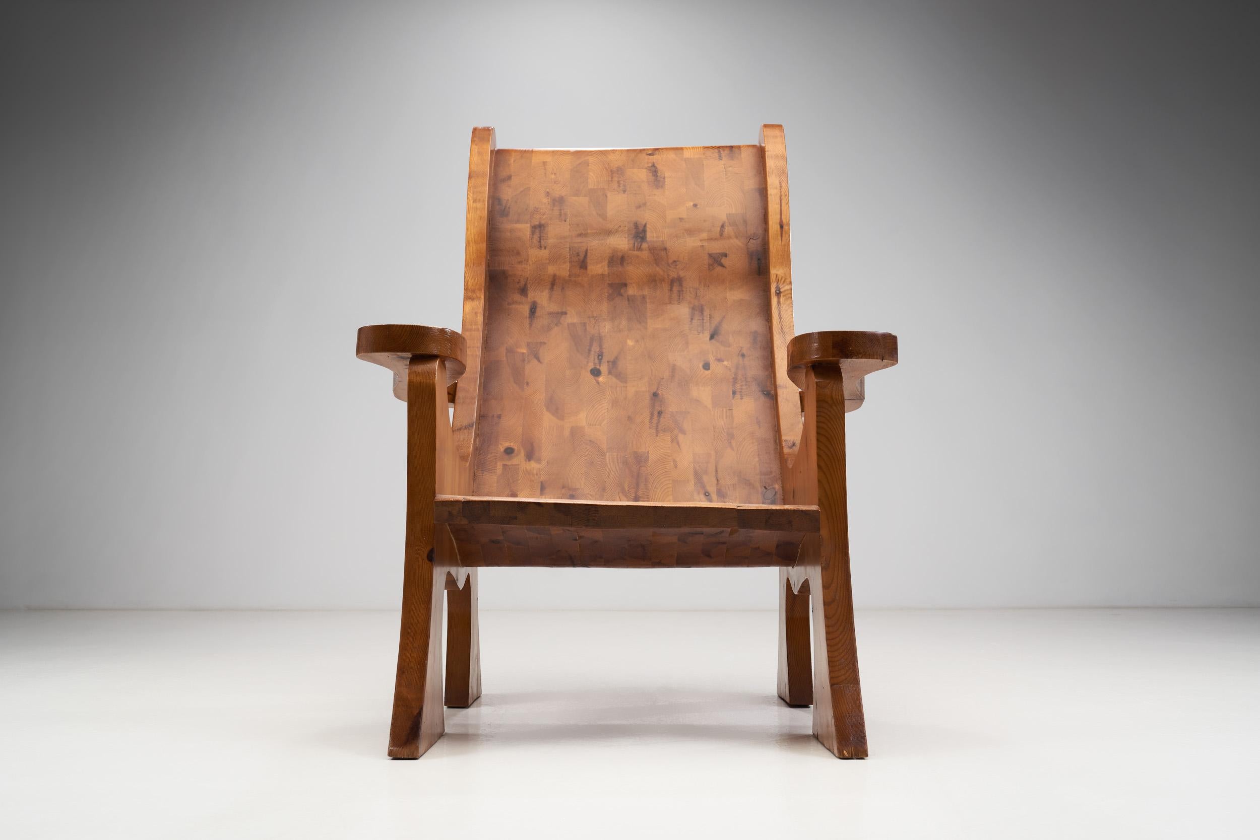 Sculptural Solid Wood Armchair, Europe ca 1960s For Sale 5