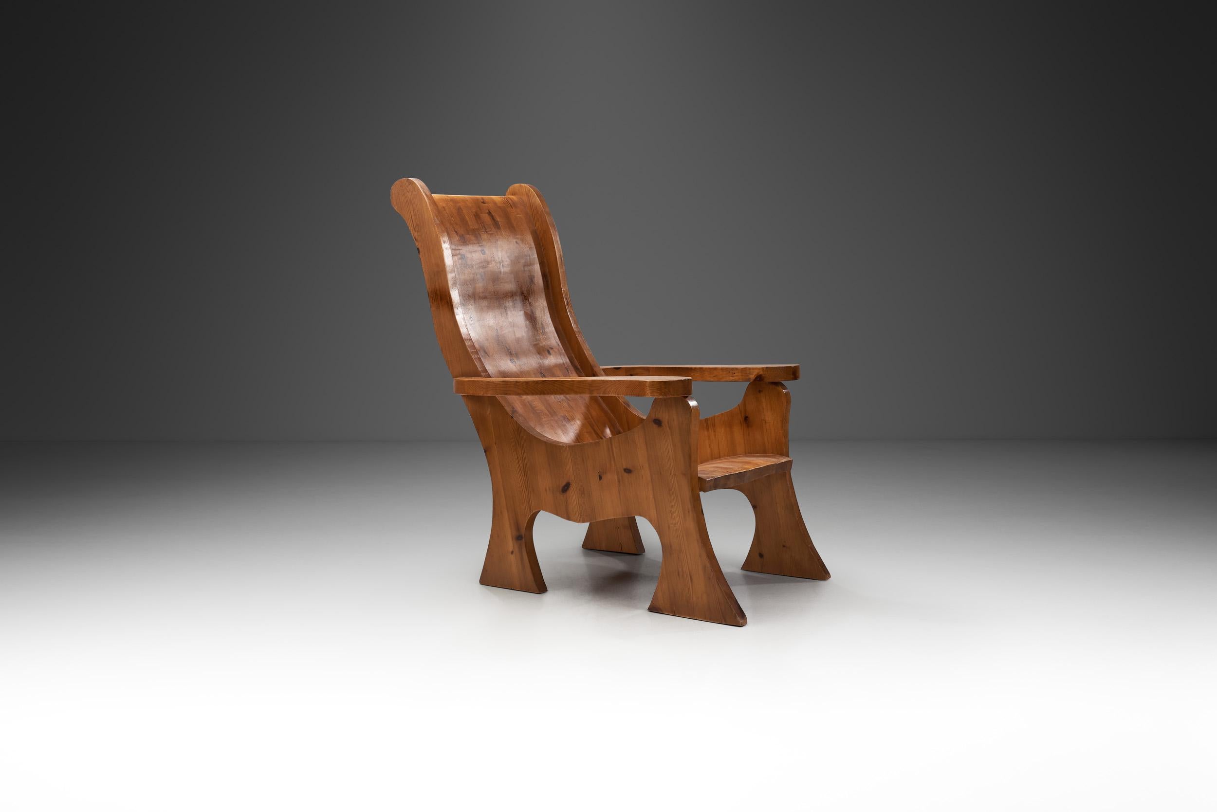 Mid-Century Modern Sculptural Solid Wood Armchair, Europe ca 1960s For Sale