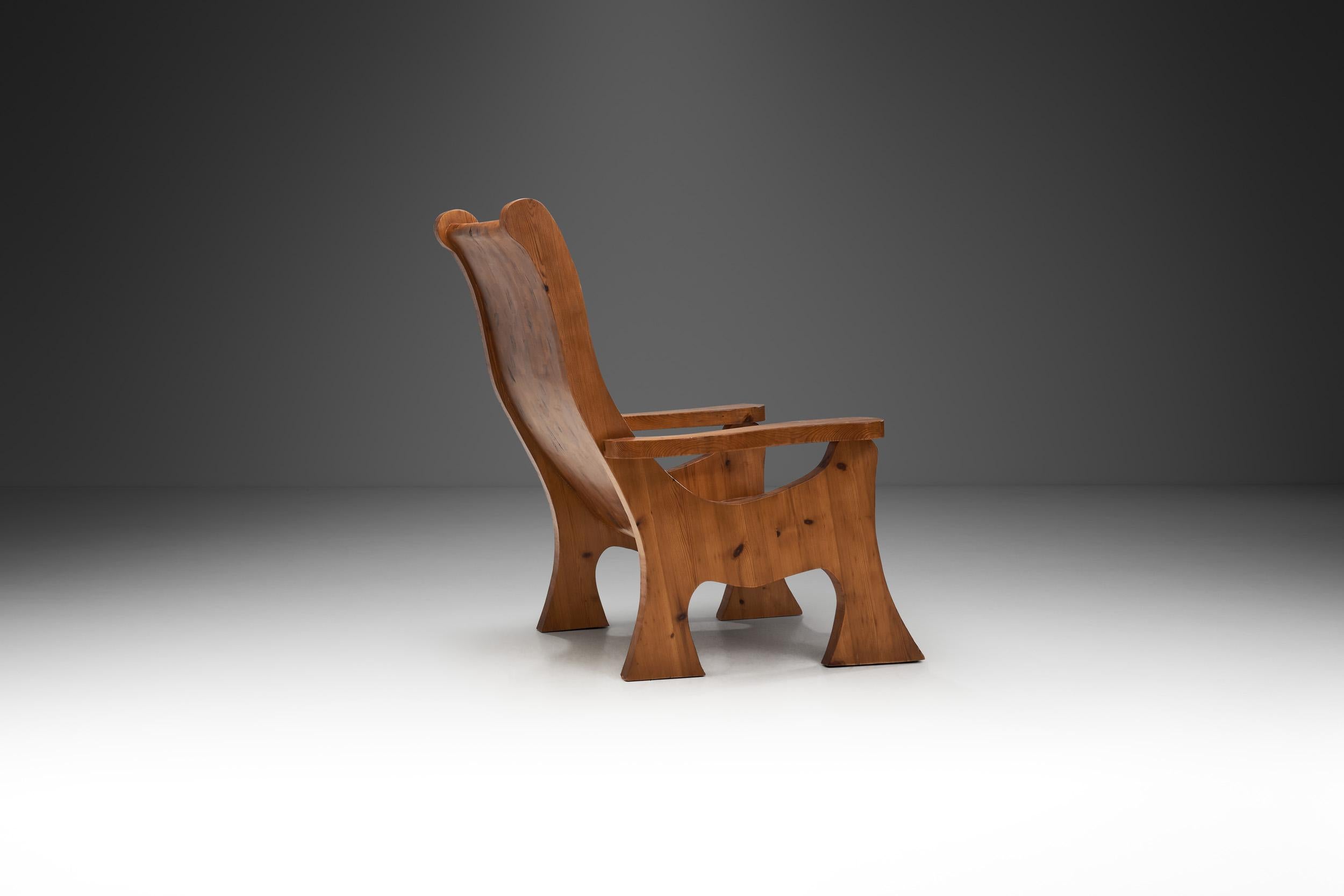 European Sculptural Solid Wood Armchair, Europe ca 1960s For Sale