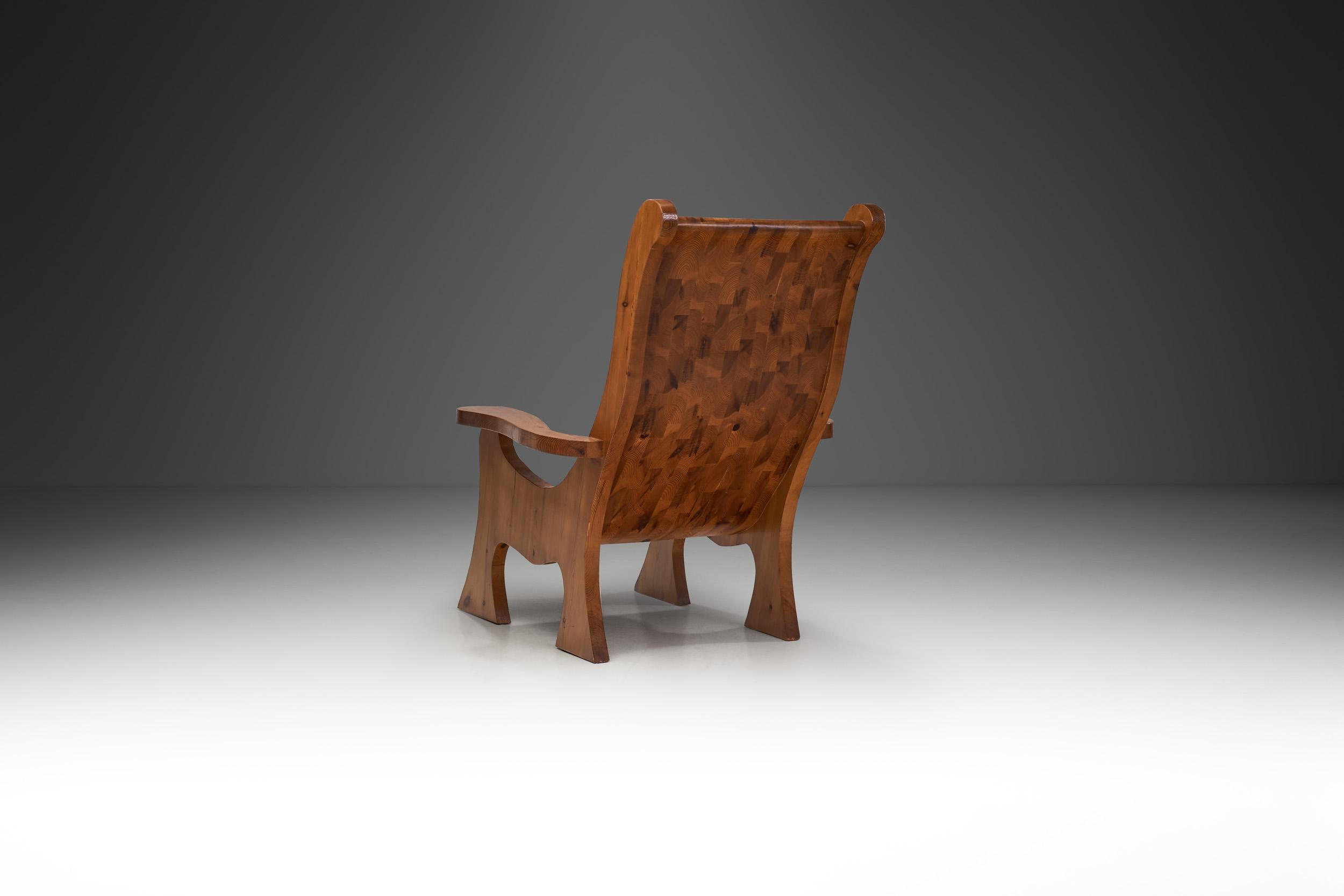 Sculptural Solid Wood Armchair, Europe ca 1960s In Good Condition For Sale In Utrecht, NL