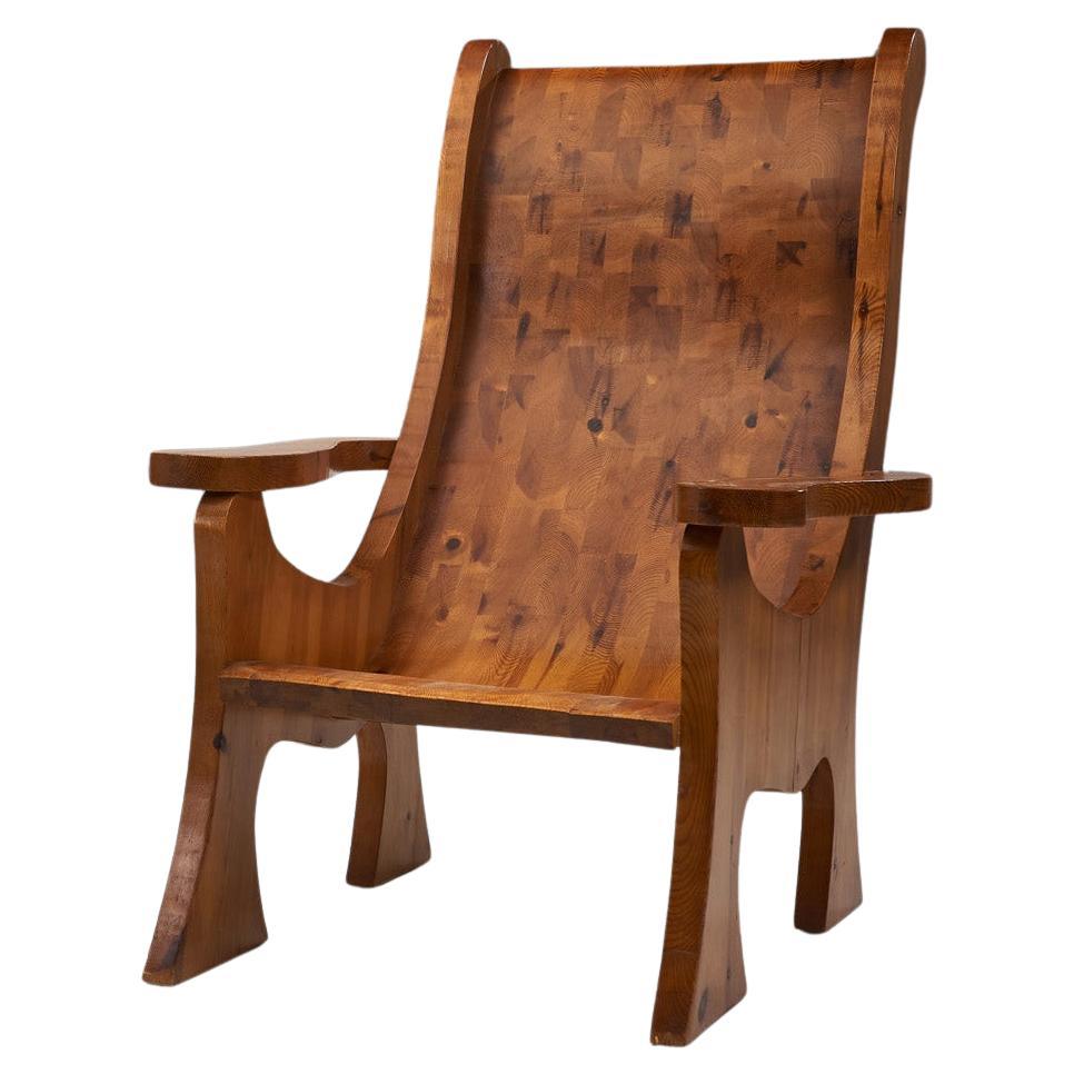Sculptural Solid Wood Armchair, Europe ca 1960s For Sale