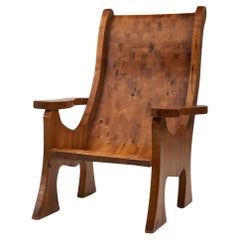 Vintage Sculptural Solid Wood Armchair, Europe ca 1960s