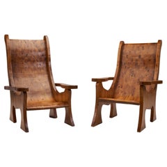 Retro Sculptural Solid Wood Armchairs, Europe ca 1960s