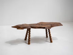 Sculptural Solid Wood Brutalist Coffee Table, France, 1950s