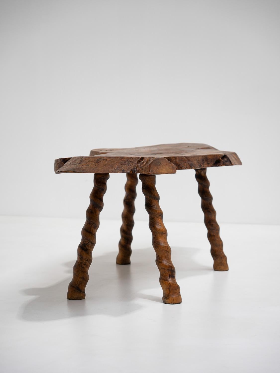 Mid-Century Modern Sculptural Solid Wood Brutalist Coffee Table, France, 1950s
