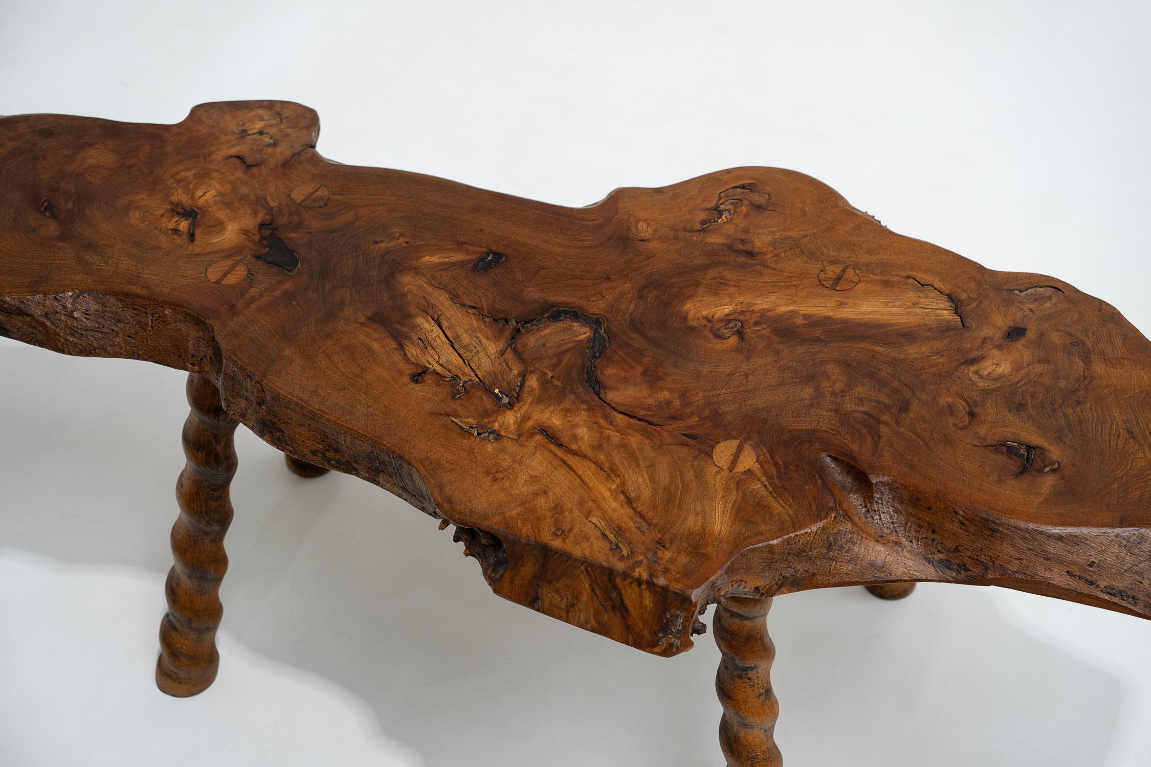 Sculptural Solid Wood Brutalist Coffee Table, France, 1950s 1