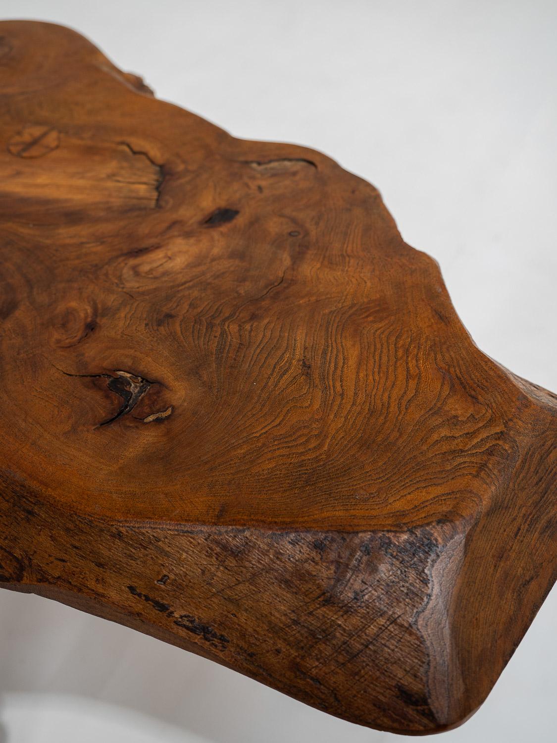 Sculptural Solid Wood Brutalist Coffee Table, France, 1950s 2