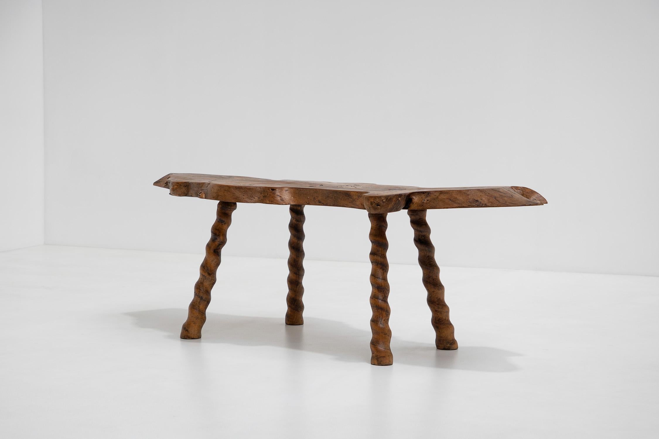 Sculptural Solid Wood Brutalist Coffee Table, France, 1950s 3