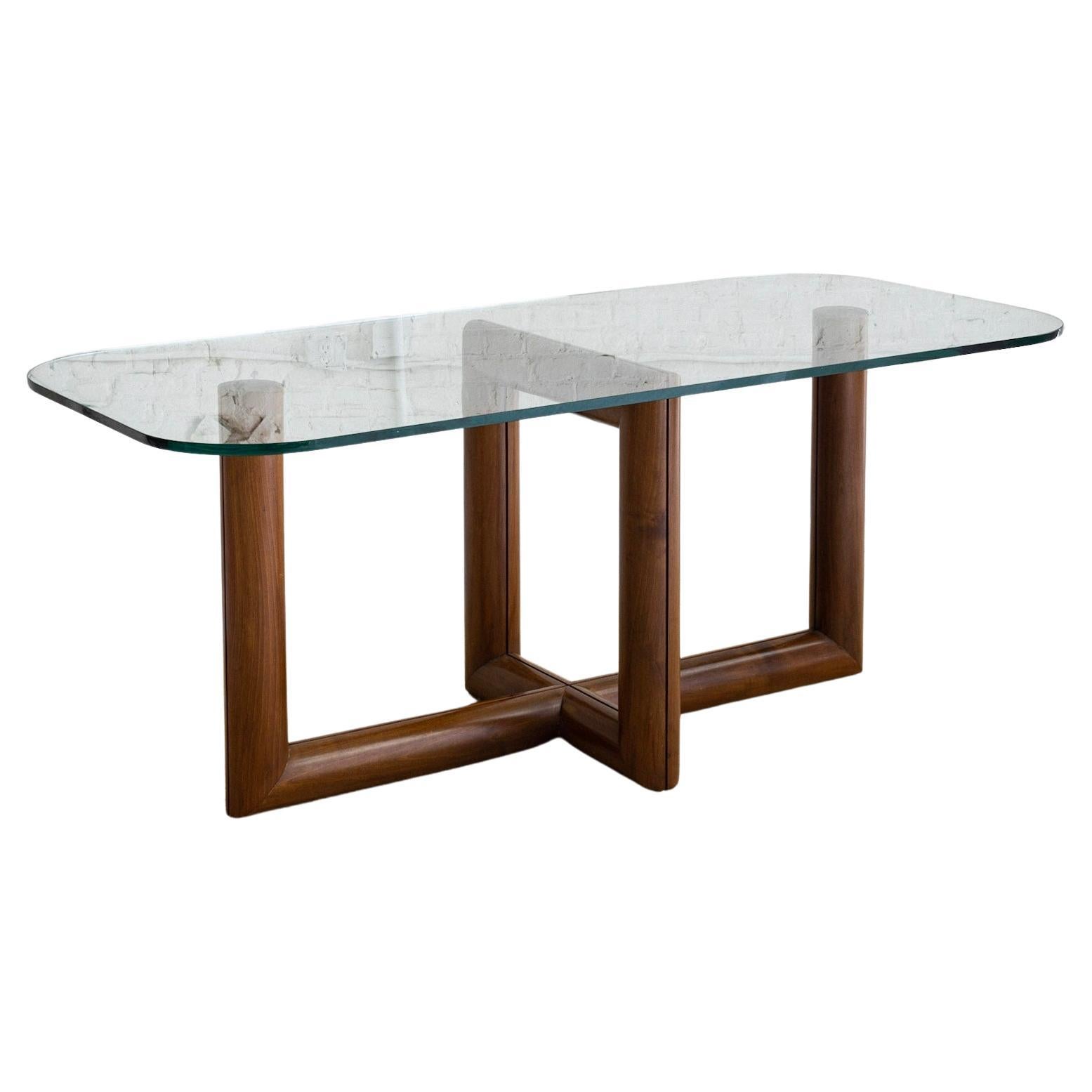 Sculptural Solid Wood Dining Table with Glass Top