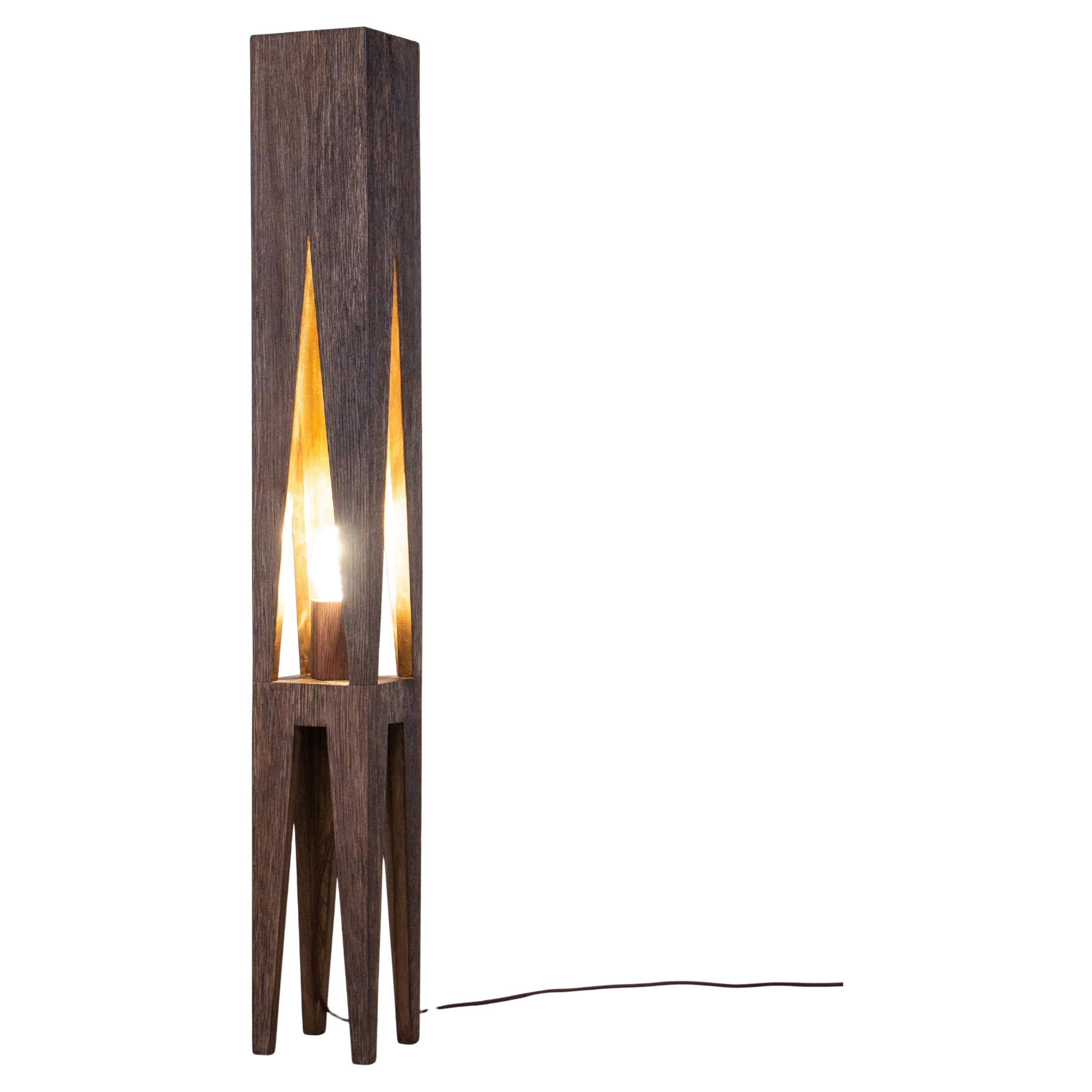 Sculptural Solid Wood Floor Lamp, Hand-Carved Mid-Century Modern Light SEQUENCE